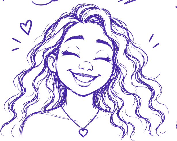 Hand-drawn Tiana, eyes closed, smiling like the song just dropped